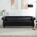 83.46'' Black Pu Rolled Arm Chesterfield Three Seater Sofa. Black Pu