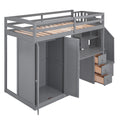 Twin Size Loft Bed With Wardrobe And Staircase, Desk And Storage Drawers And Cabinet In 1,Gray Gray Pine