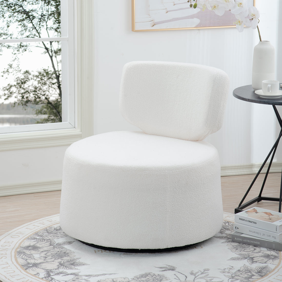 29.13" Wide Swivel Chair White Plush Plush
