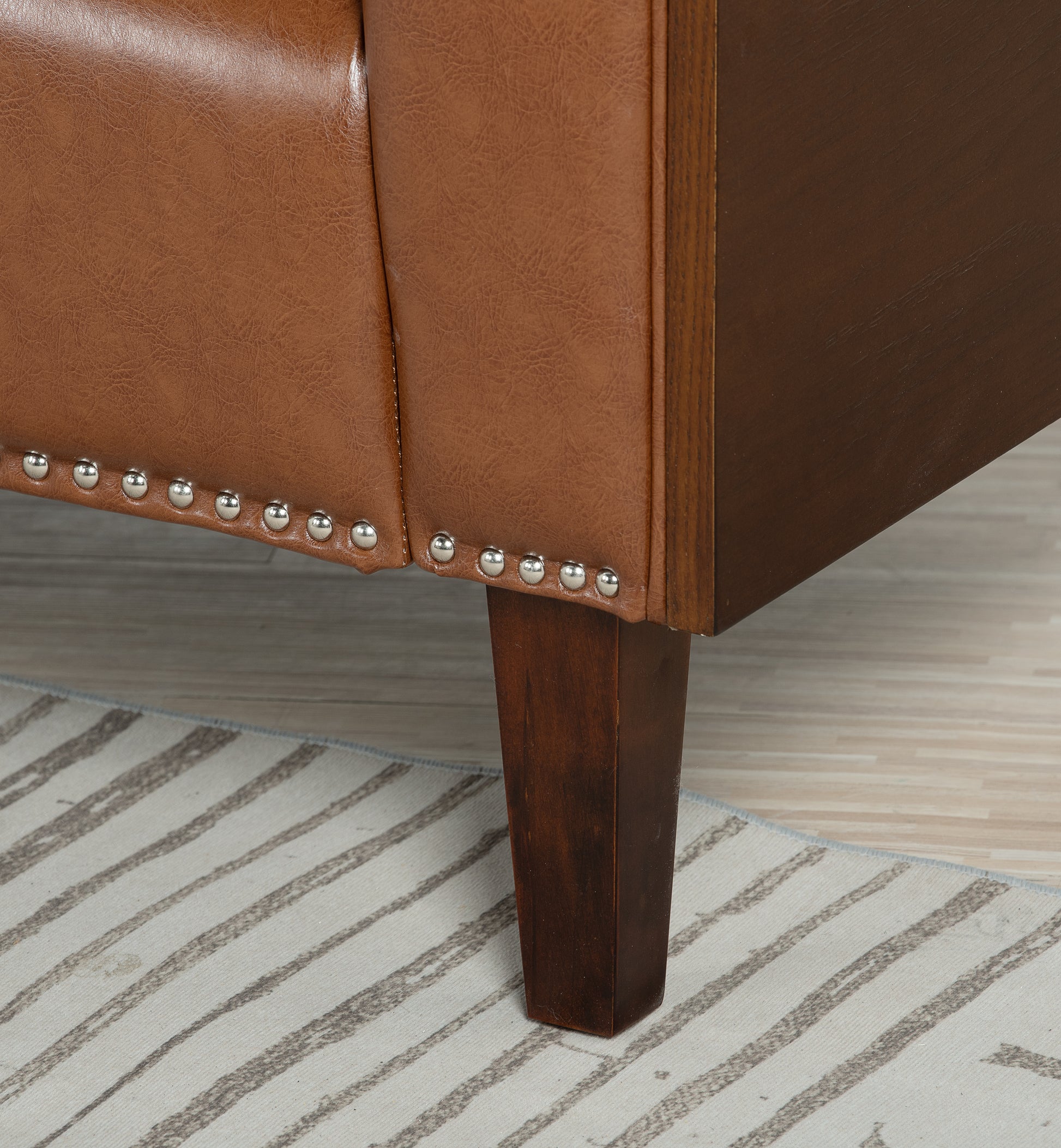 78.74" Wooden Decorated Arm 3 Seater Sofa Brown Pu Pu