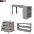Low Study Full Loft Bed With Cabinet ,Shelves And Rolling Portable Desk ,Multiple Functions Bed Gray Gray Solid Wood
