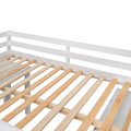Low Study Full Loft Bed With Cabinet ,Shelves And Rolling Portable Desk ,Multiple Functions Bed White White Solid Wood