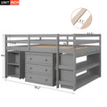 Low Study Full Loft Bed With Cabinet ,Shelves And Rolling Portable Desk ,Multiple Functions Bed Gray Gray Solid Wood