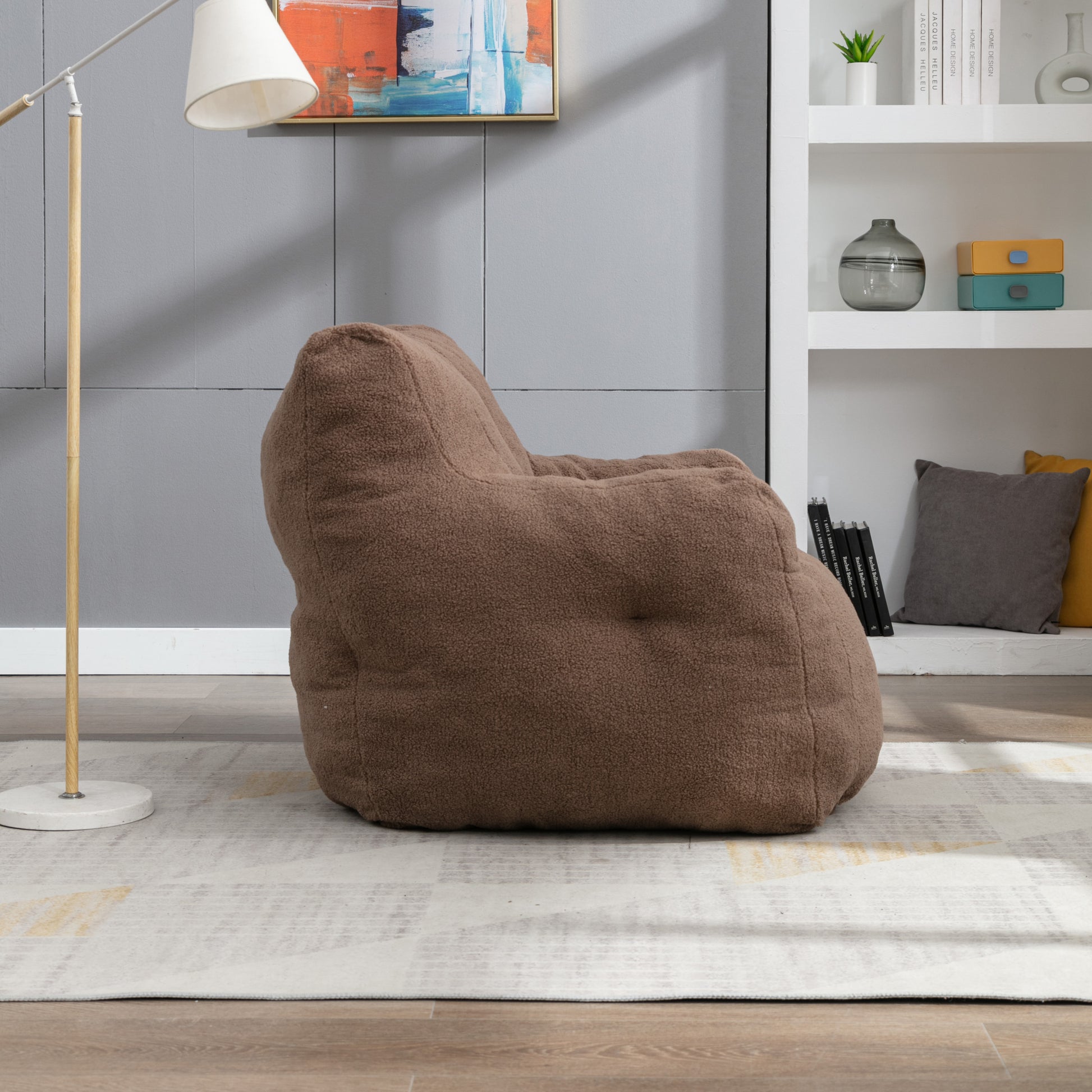 010 Soft Teddy Fabric Tufted Foam Bean Bag Chair With Teddy Fabric Coffee Coffee Soft Modern Foam Teddy