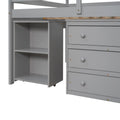 Low Study Full Loft Bed With Cabinet ,Shelves And Rolling Portable Desk ,Multiple Functions Bed Gray Gray Solid Wood
