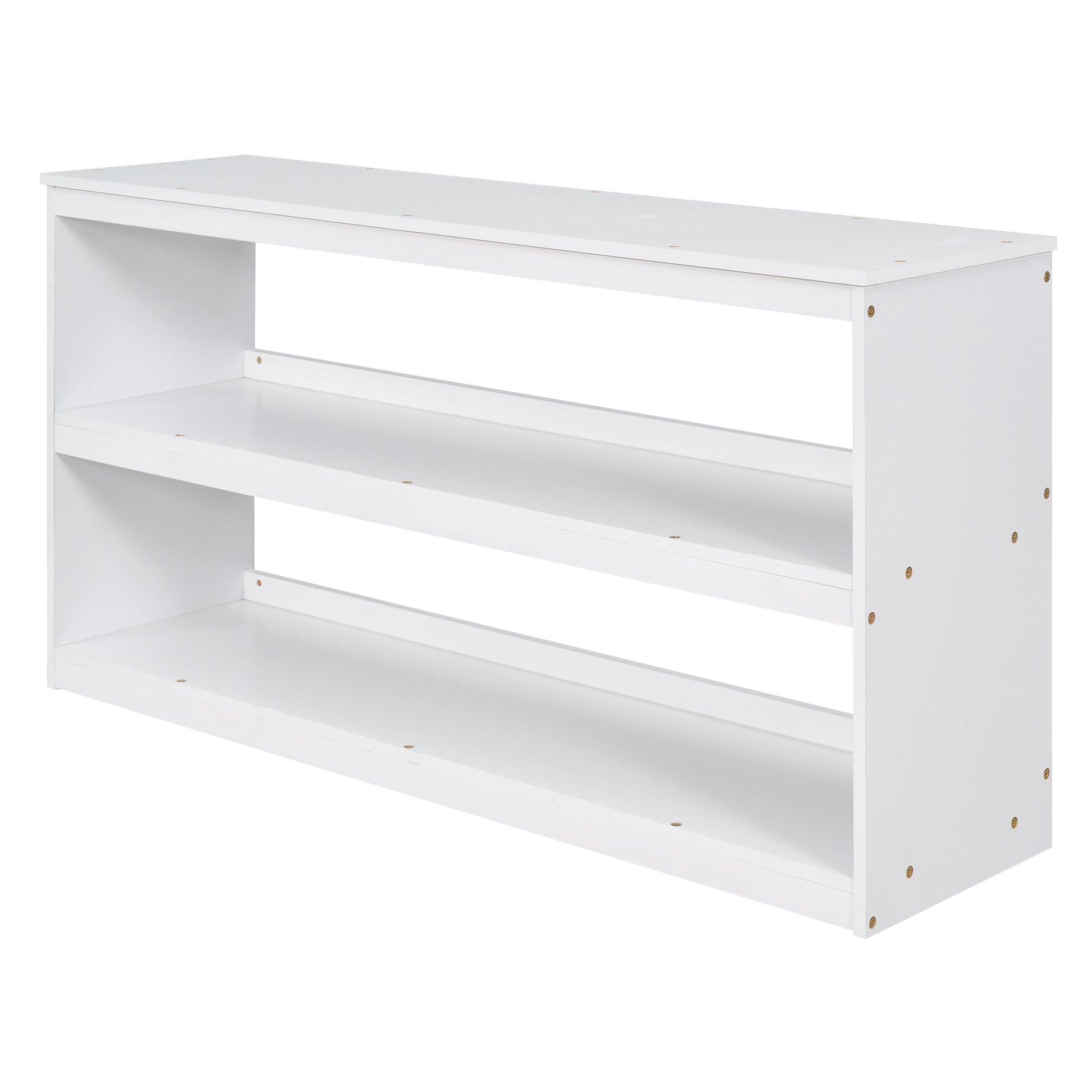 Low Study Full Loft Bed With Cabinet ,Shelves And Rolling Portable Desk ,Multiple Functions Bed White White Solid Wood
