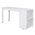 Low Study Full Loft Bed With Cabinet ,Shelves And Rolling Portable Desk ,Multiple Functions Bed White White Solid Wood