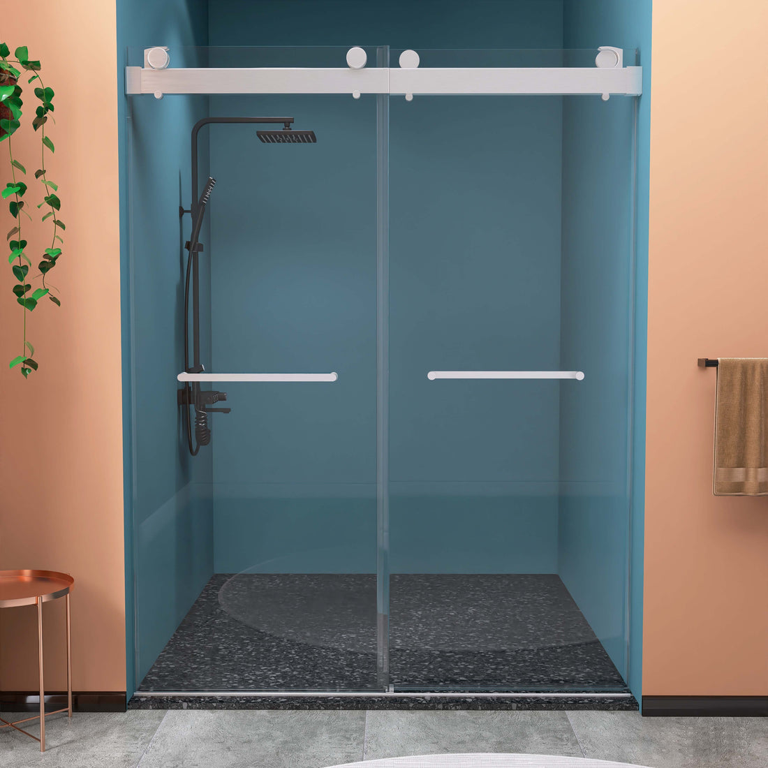 Frameless Double Sliding Shower, 57" 60" Width, 79" Height, 3 8" 10 Mm Clear Tempered Glass,Designed For Smooth Door With Clear Tempered Glass And Stainless Steel Hardware Brushed Nickel Brushed Nickel Glass