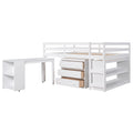 Low Study Full Loft Bed With Cabinet ,Shelves And Rolling Portable Desk ,Multiple Functions Bed White White Solid Wood