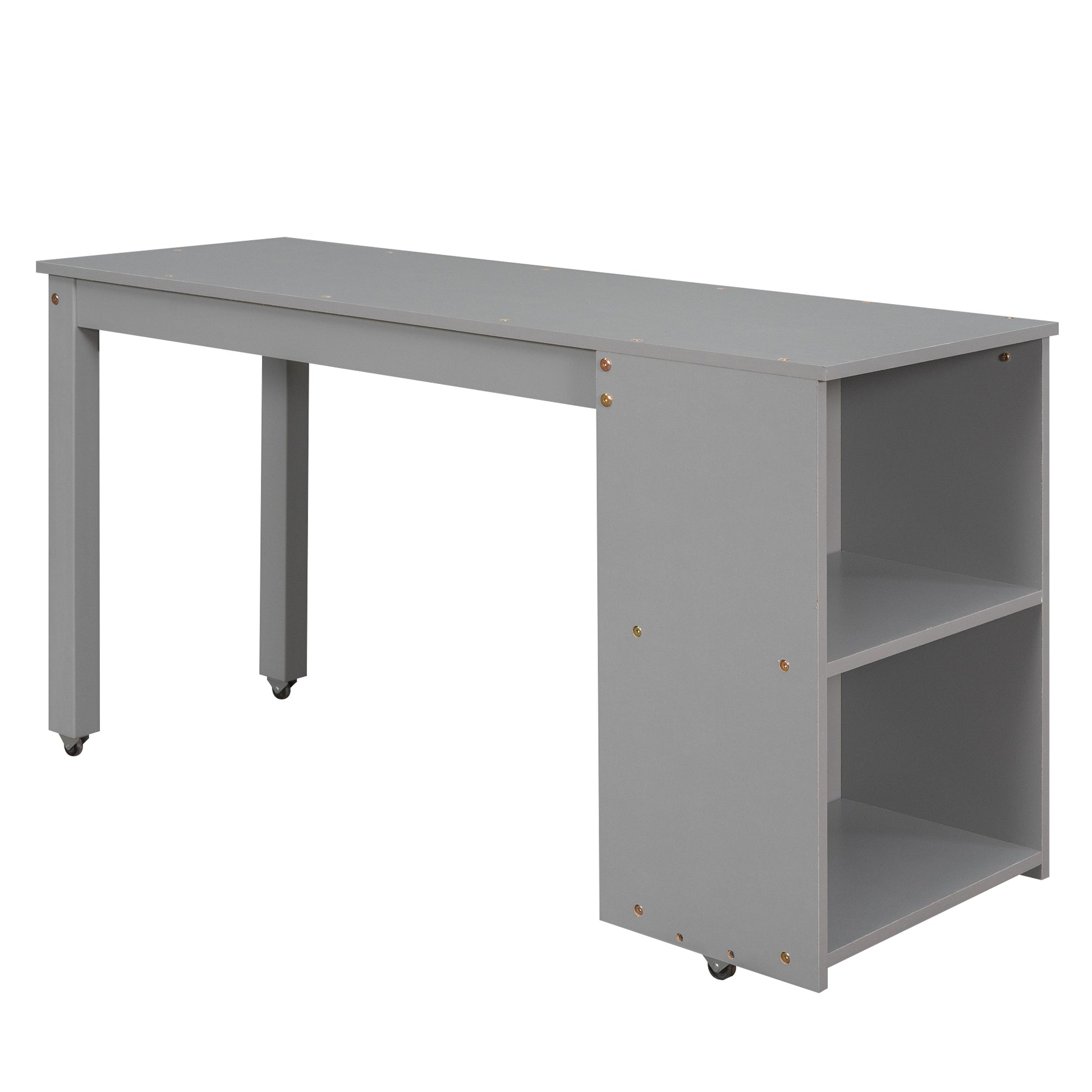 Low Study Full Loft Bed With Cabinet ,Shelves And Rolling Portable Desk ,Multiple Functions Bed Gray Gray Solid Wood