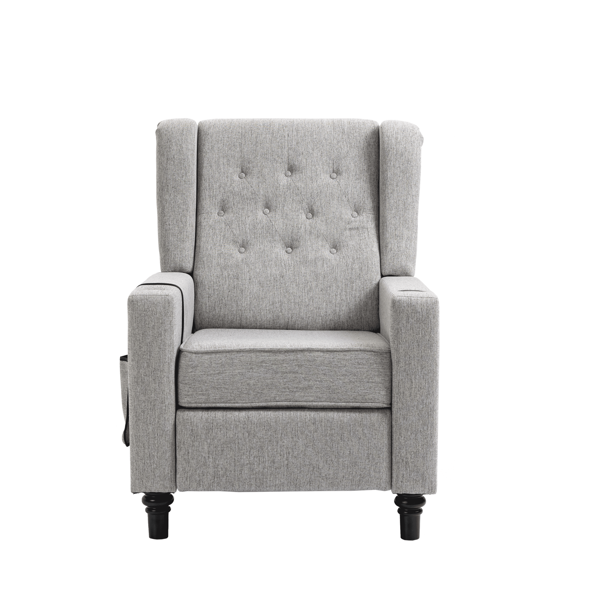 Arm Pushing Recliner Chair, Modern Button Tufted Wingback Push Back Recliner Chair, Living Room Chair Fabric Pushback Manual Single Reclining Sofa Home Theater Seating For Bedroom,Light Gray Light Gray Foam Linen