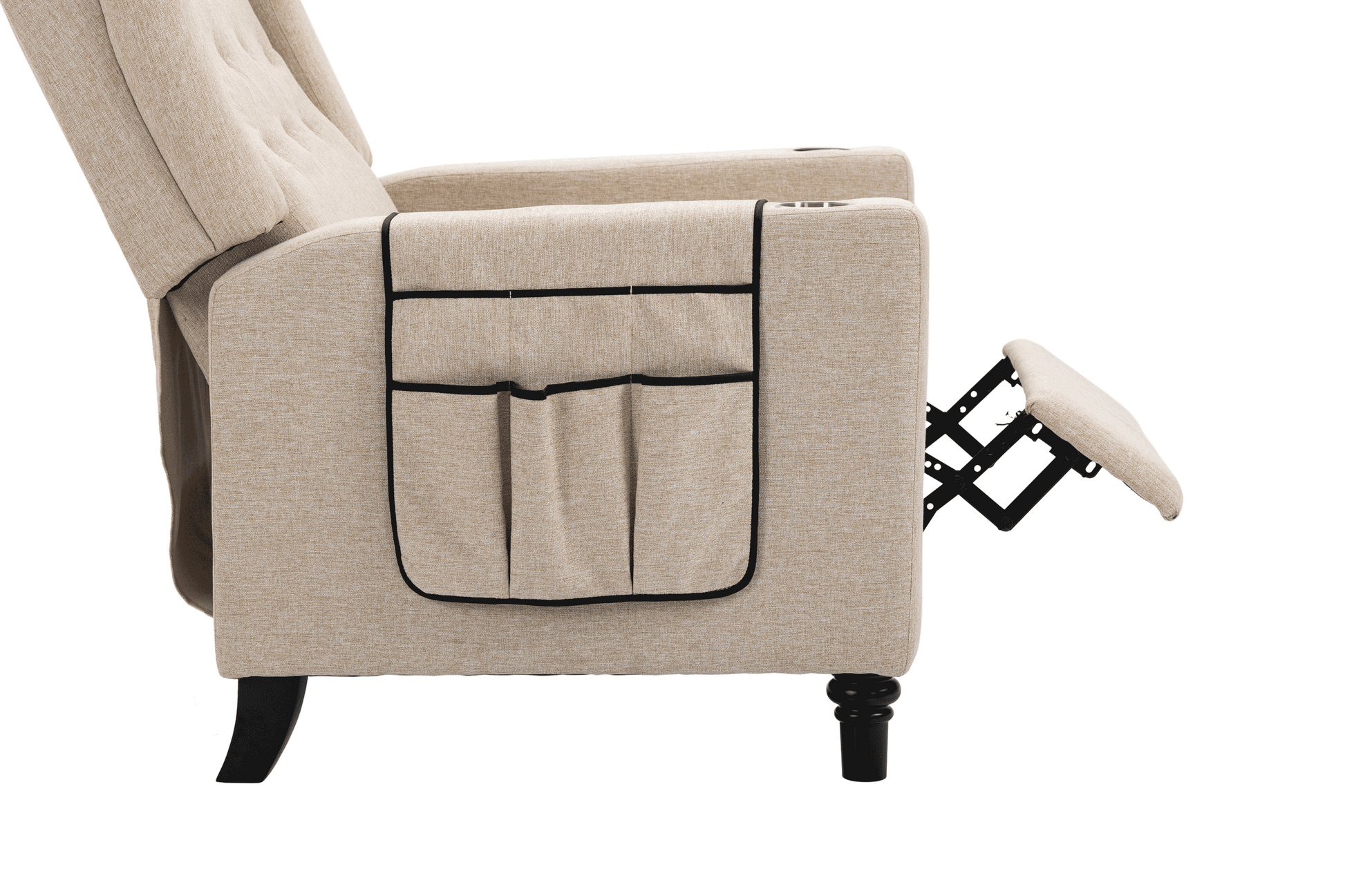 Arm Pushing Recliner Chair, Modern Button Tufted Wingback Push Back Recliner Chair, Living Room Chair Fabric Pushback Manual Single Reclining Sofa Home Theater Seating For Bedroom,Khaki Yelkow Khaki Yellow Foam Linen