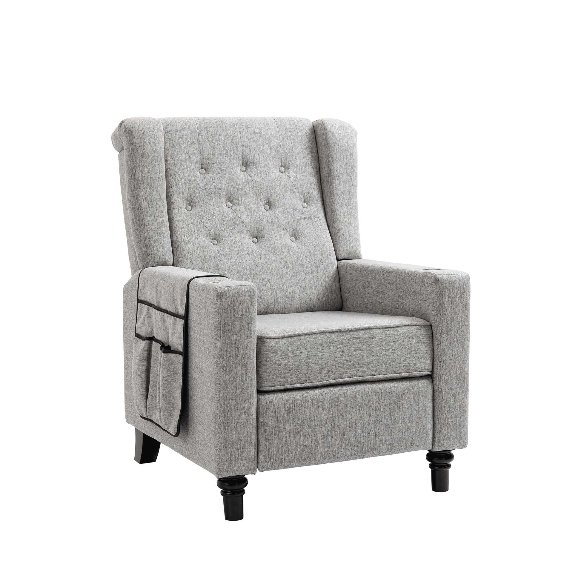 Arm Pushing Recliner Chair, Modern Button Tufted Wingback Push Back Recliner Chair, Living Room Chair Fabric Pushback Manual Single Reclining Sofa Home Theater Seating For Bedroom,Light Gray Light Gray Foam Linen