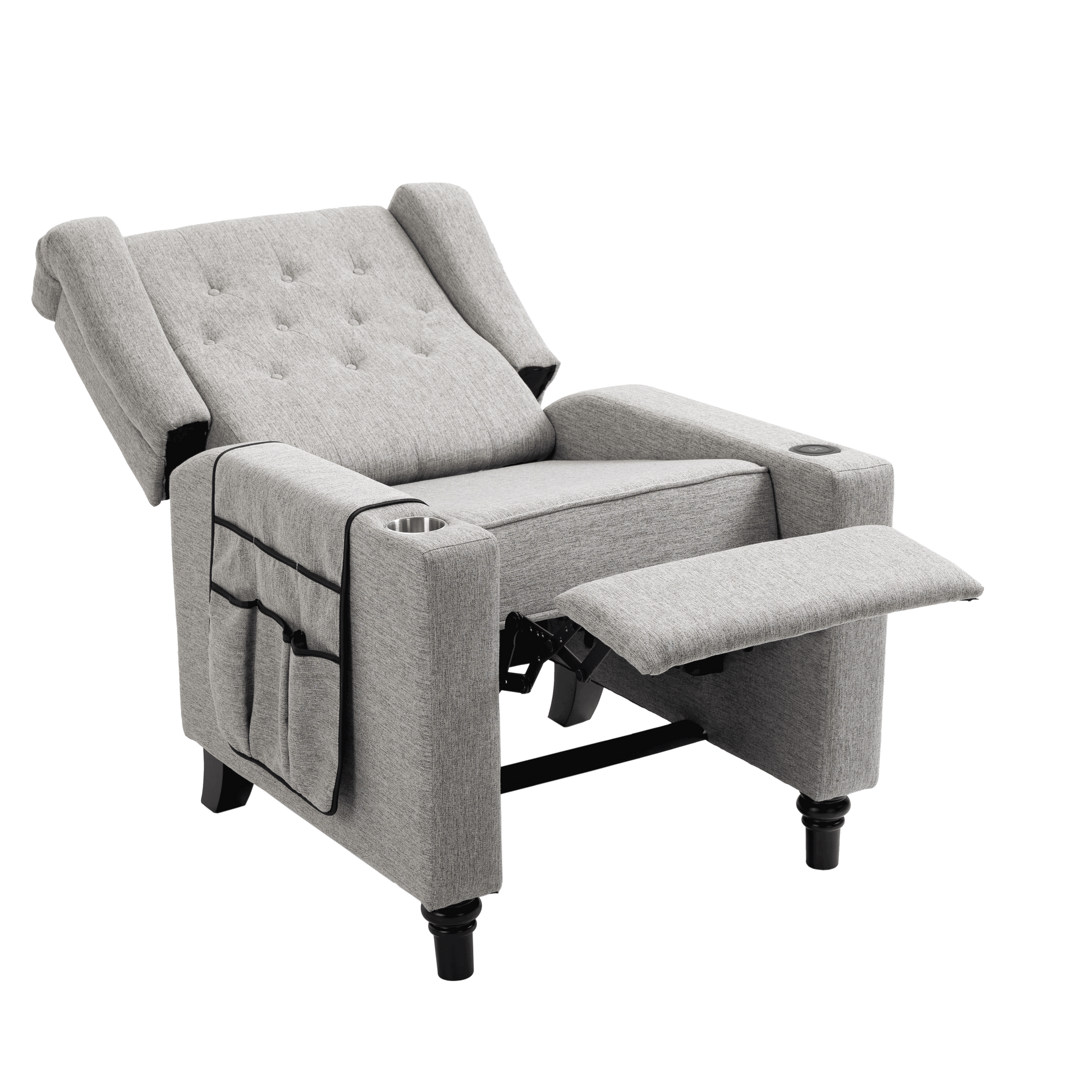 Arm Pushing Recliner Chair, Modern Button Tufted Wingback Push Back Recliner Chair, Living Room Chair Fabric Pushback Manual Single Reclining Sofa Home Theater Seating For Bedroom,Light Gray Light Gray Foam Linen