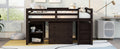 Low Study Full Loft Bed With Cabinet ,Shelves And Rolling Portable Desk ,Multiple Functions Bed Espresso Espresso Solid Wood