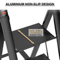 3 Step Ladder, Retractable Handgrip Folding Step Stool With Anti Slip Wide Pedal, Aluminum Stool Ladders 3 Steps, 300Lbs Safety Household Ladder Black Pc Aluminium