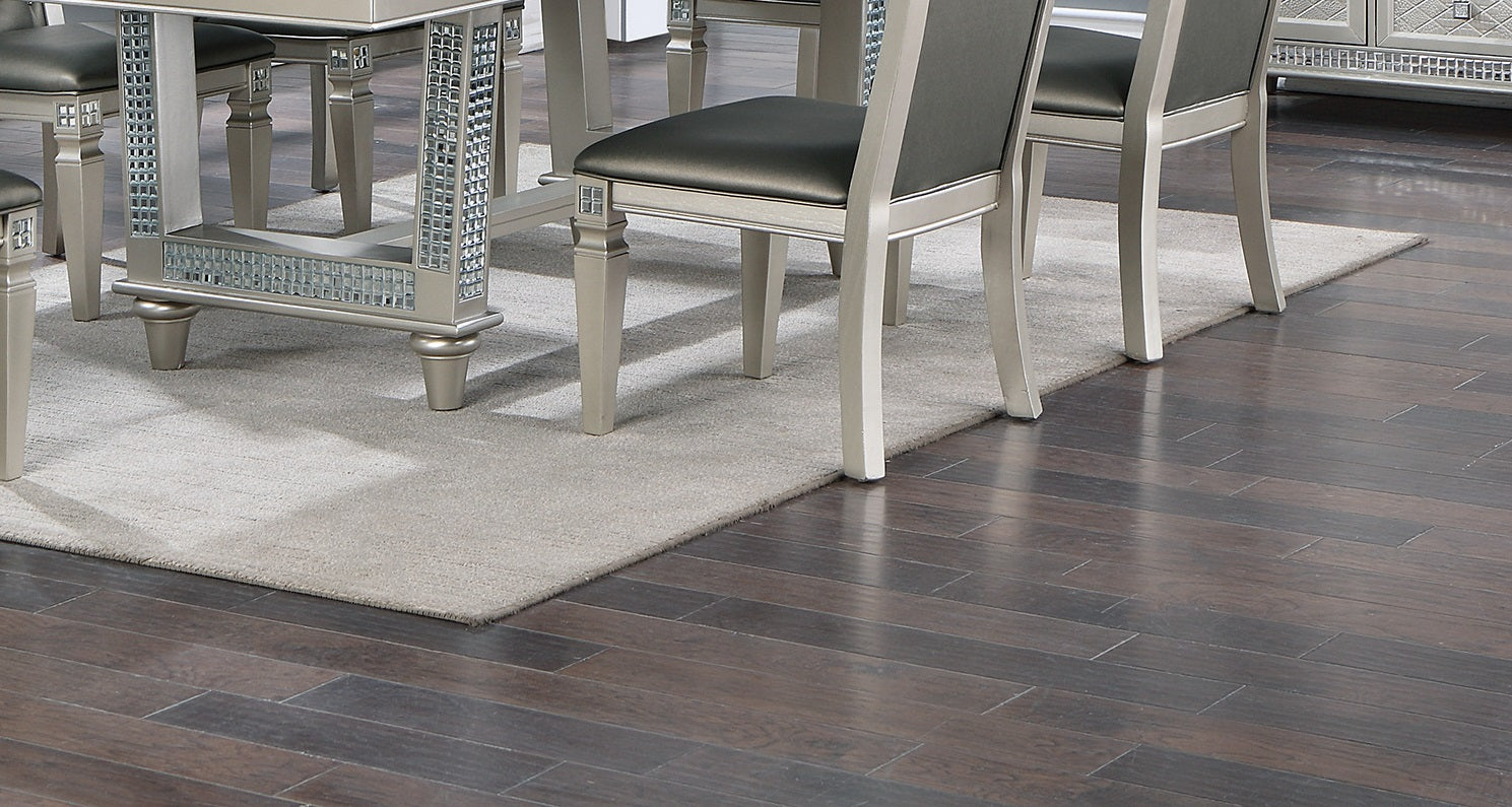 Antique Traditional Dining Table And 6 Side Chairs Rectangle Table Top W Glass Insert Leaf Tufted Chairs Kitchen Formal 7Pc Set Dining Room Furniture Silver Gray Dining Room Classic,Traditional Rubberwood Kitchen & Dining Tables Solid Wood