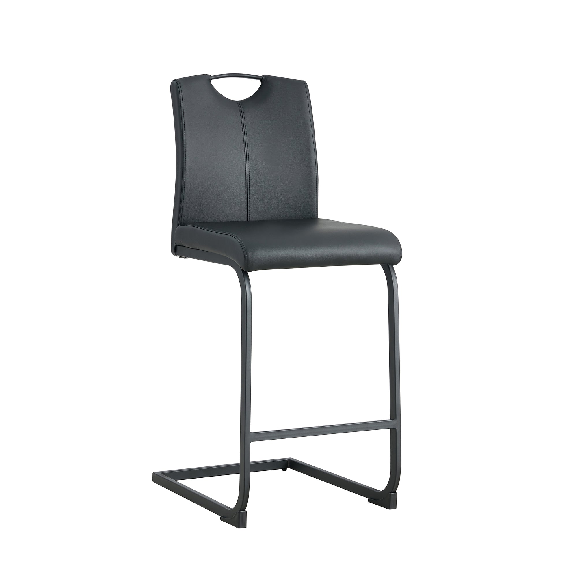 Black Pu Chair Barstool Dining Counter Height Chair Set Of 2 Black Pu