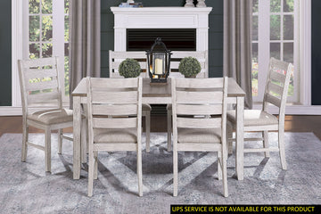 Grayish White And Brown Finish Casual Dining Room Furniture 7Pc Dining Set Rectangular Wooden Table And 6X Side Chairs Fabric Upholstered Seat Multicolor Seats 6 Dining Room Rectangular Dining Table With Chair Wood