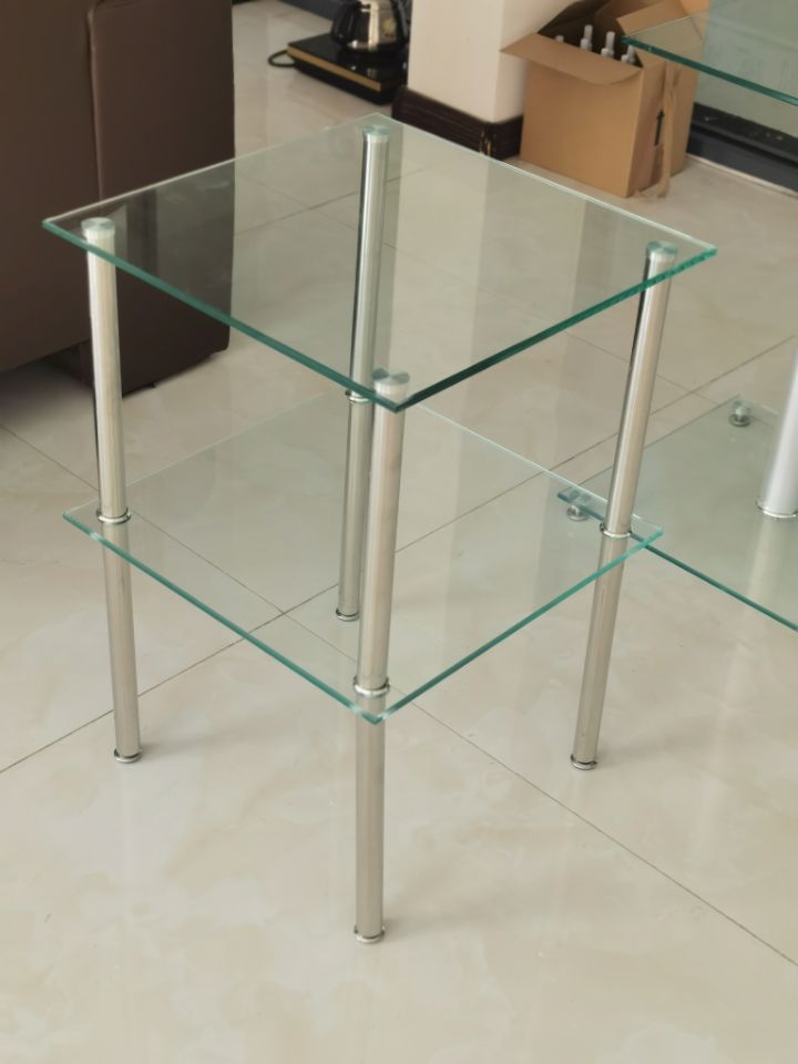 2 Layer Clear Tempered Glass Clear Side&End Table Transparent Glass