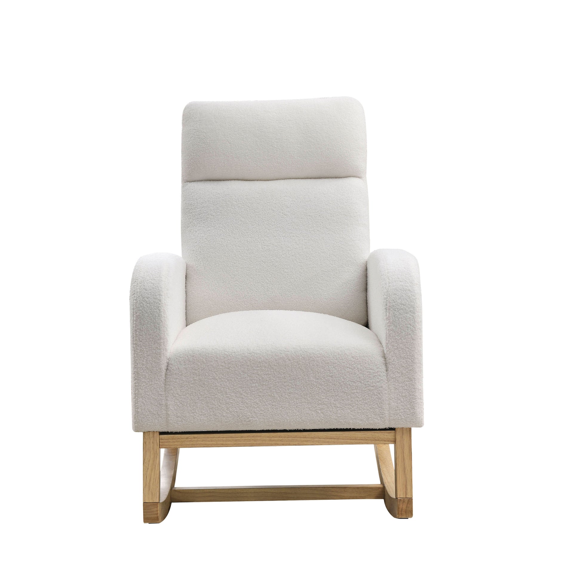 Video Welike 27.6"W Modern Accent High Backrest Living Room Lounge Arm Rocking Chair, Two Side Pocket ,Teddy White Ivory Ivory Foam Fabric