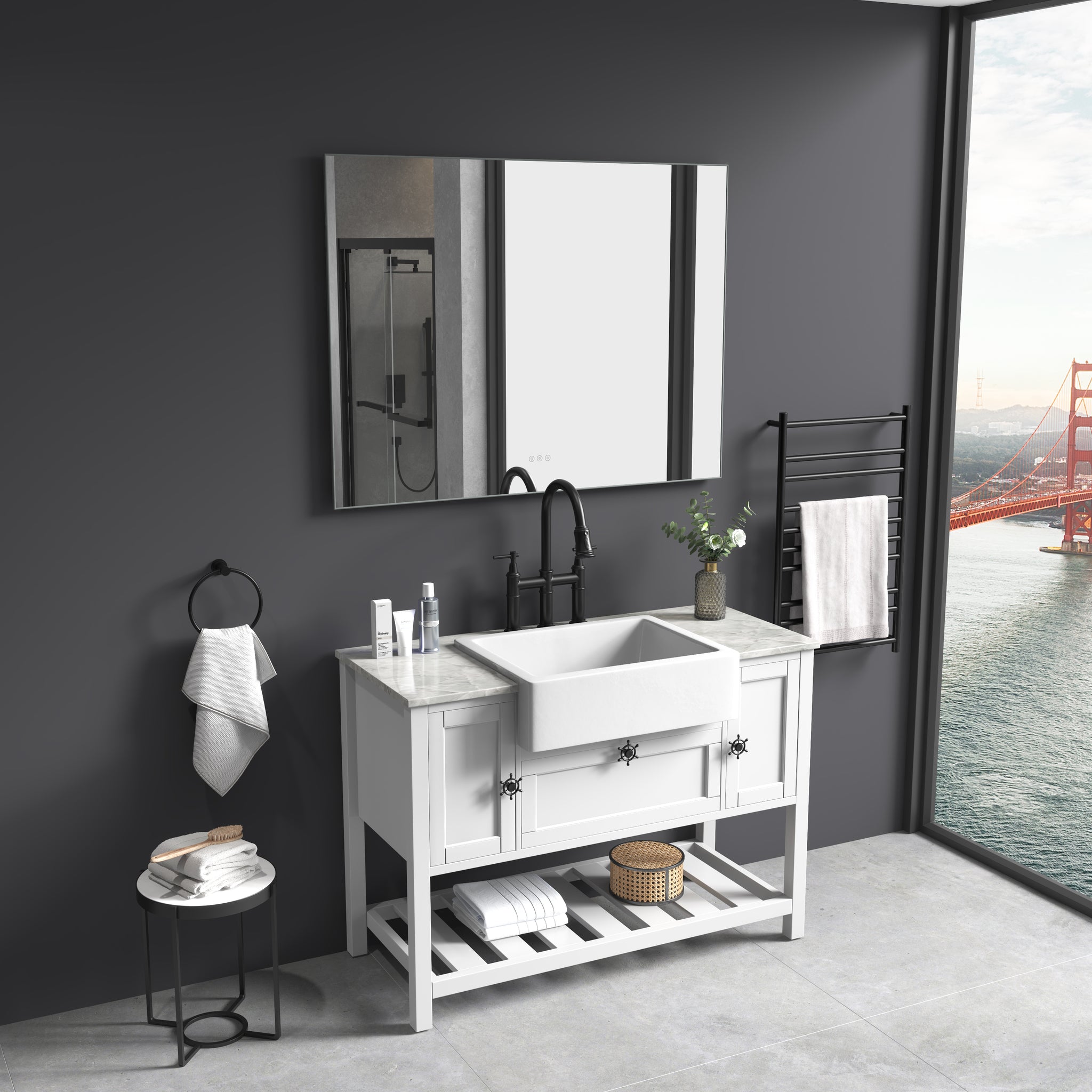 48X 36Inch Led Mirror Bathroom Vanity Mirror With Back Light, Wall Mount Anti Fog Memory Large Adjustable Vanity Mirror Gun Ash Aluminium