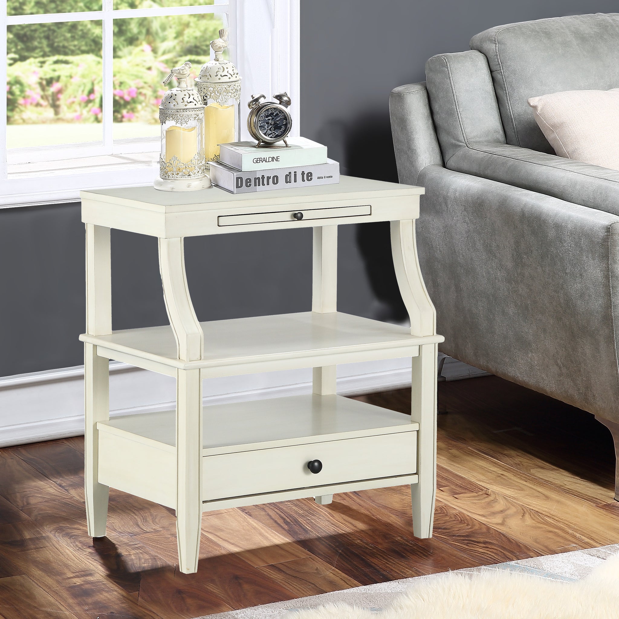Newland Antique White Storage Nightstand Antique White Wood Plywood