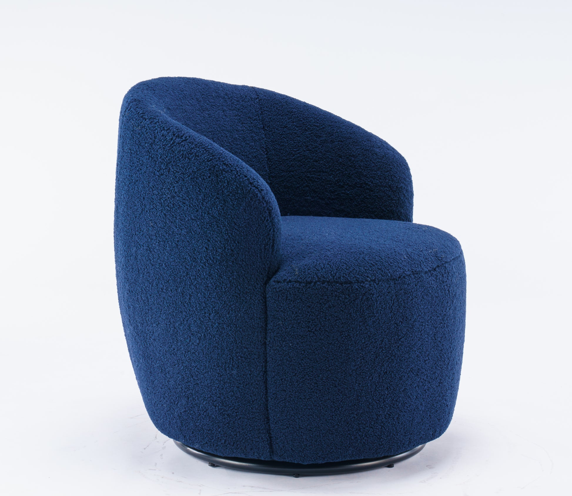 Teddy Fabric Swivel Accent Armchair Barrel Chair With Black Powder Coating Metal Ring,Dark Blue Dark Blue Foam Upholstered