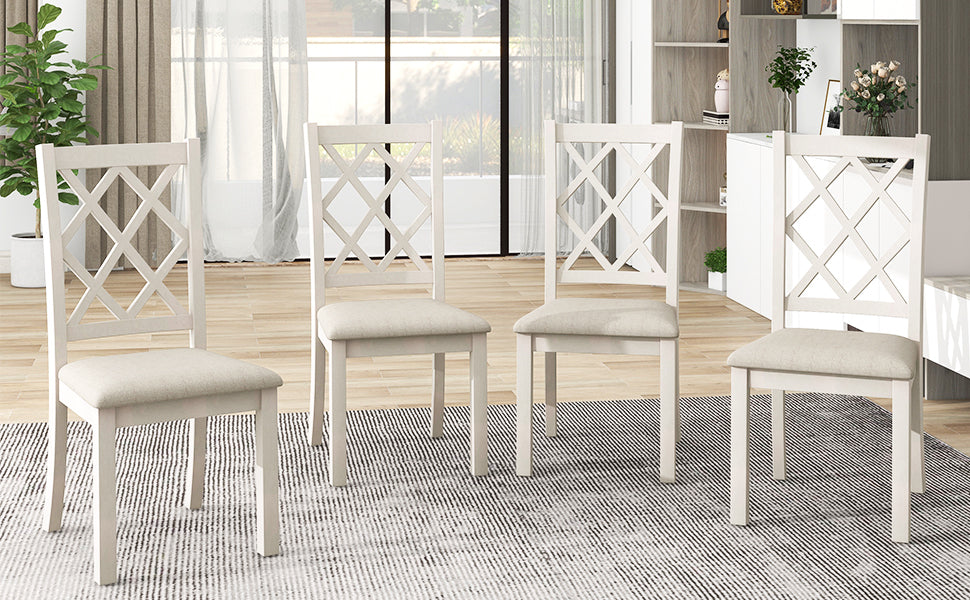 Mid Century Solid Wood 5 Piece Round Dining Table Set, Kitchen Table Set With Upholstered Chairs For Small Places, Walnut Table Beige Chair Wood Dining Room Solid Wood Rubberwood Round Dining Table With Chair Upholstered Chair Wood Walnut Slat Back Seats