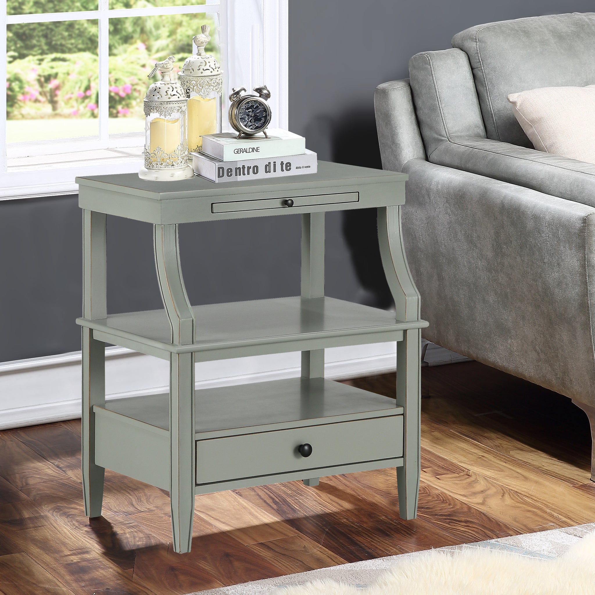 Newland Antique Grey Storage Nightstand Antique Gray Wood Plywood