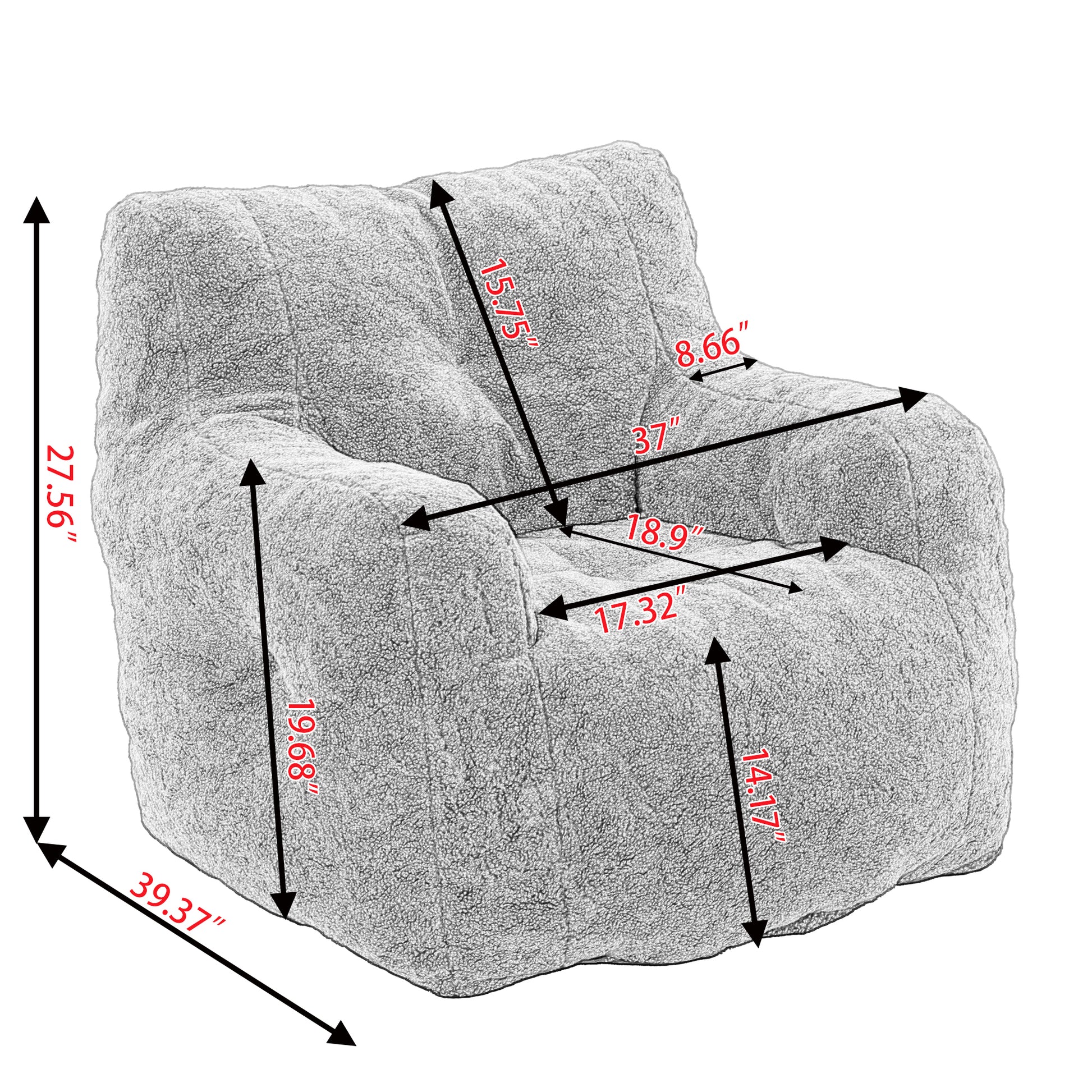010 Soft Teddy Fabric Tufted Foam Bean Bag Chair With Teddy Fabric Ivory White Ivory Primary Living Space Soft Modern Foam Teddy