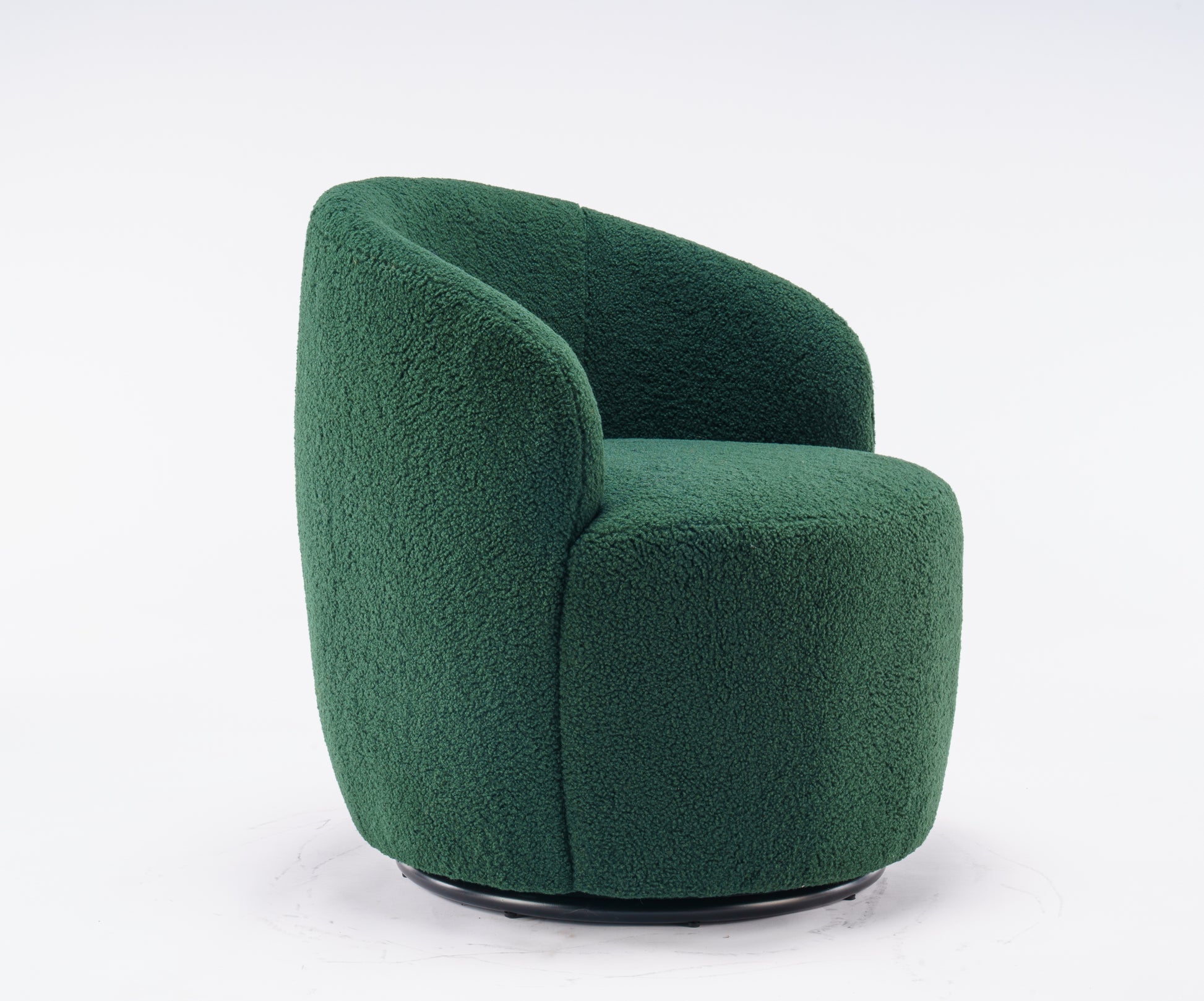 Teddy Fabric Swivel Accent Armchair Barrel Chair With Black Powder Coating Metal Ring,Dark Green Green Foam Upholstered