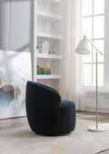 Teddy Fabric Swivel Accent Armchair Barrel Chair With Black Powder Coating Metal Ring,Dark Blue Dark Blue Foam Upholstered