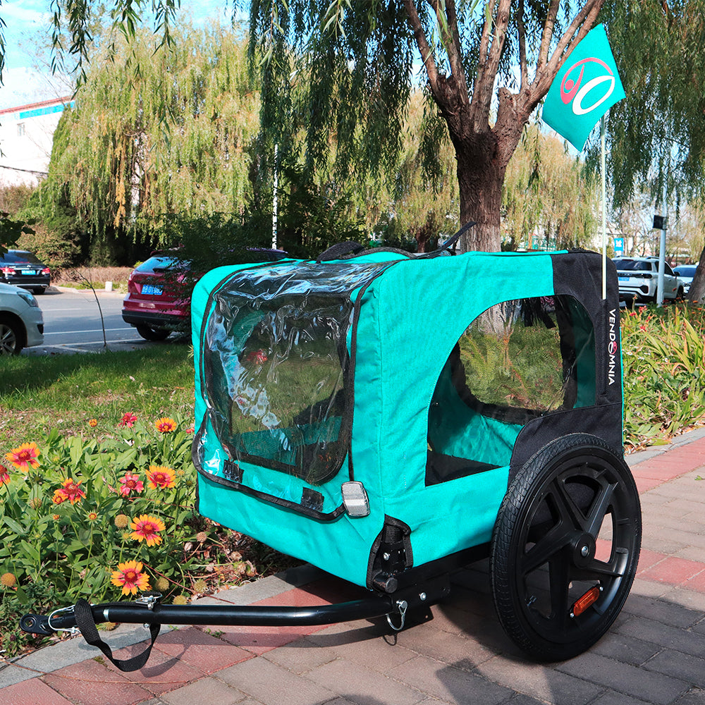 Light Green Foldable Pet Jogging Stroller Dog Carriers Bicycle Trailer Pet Dog Cat Bike Trailer Light Blue Oxford Fabric Metal