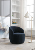 Teddy Fabric Swivel Accent Armchair Barrel Chair With Black Powder Coating Metal Ring,Dark Blue Dark Blue Foam Upholstered
