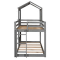 Twin Over Twin Bunk Bed Wood Bed With Roof, Window, Guardrail, Ladder White Grey Solid Wood
