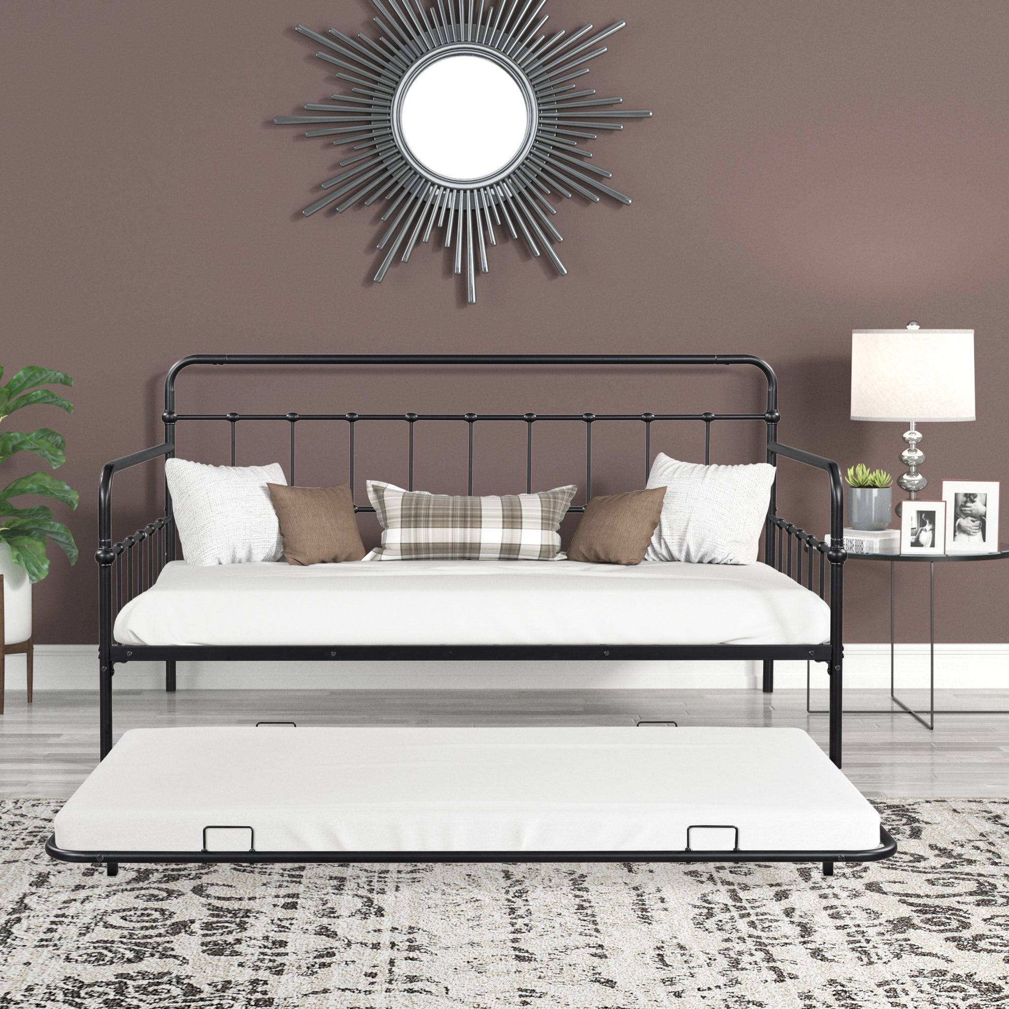 Metal Frame Daybed With Trundle Black Metal