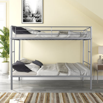 Metal Twin Over Twin Bunk Bed Heavy Duty Sturdy Metal Noise Reduced Design Safety Guardrail 2 Side Ladders Cpc Certified No Box Spring Needed Silver Metal