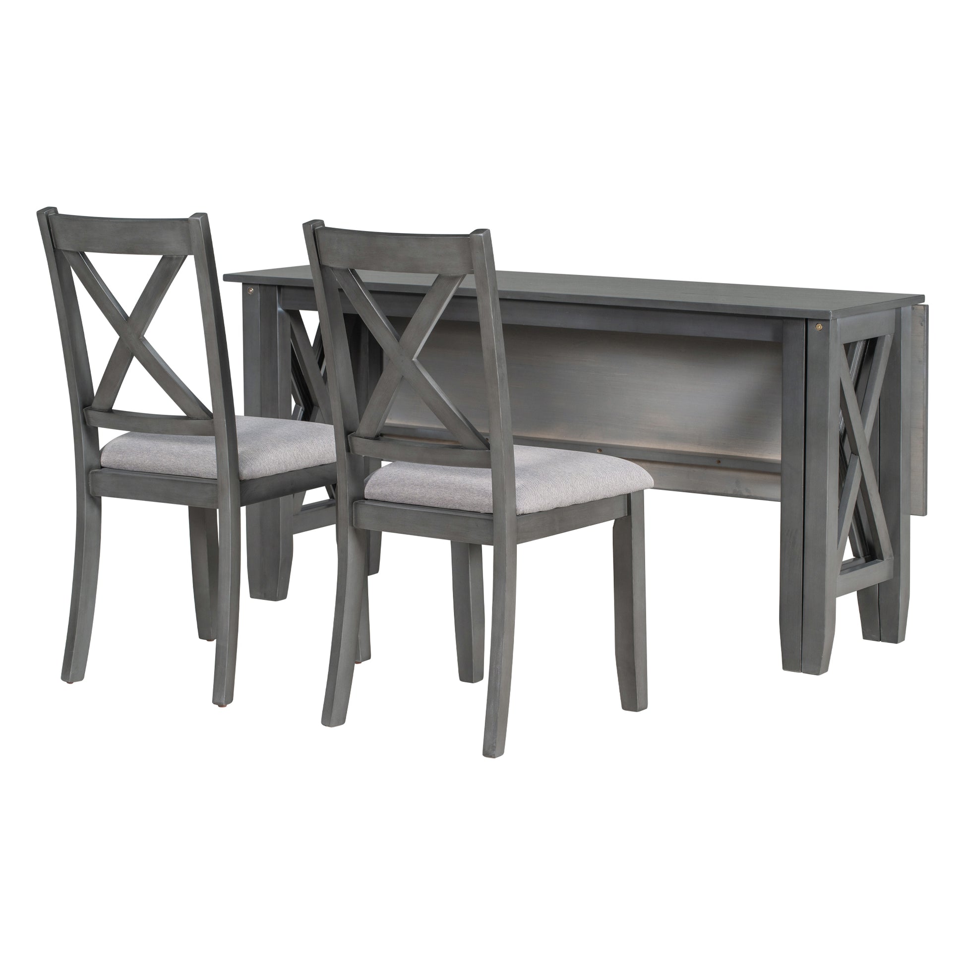 6 Piece Family Dining Room Set Solid Wood Space Saving Foldable Table And 4 Chairs With Bench For Dining Room Gray Gray Solid Wood