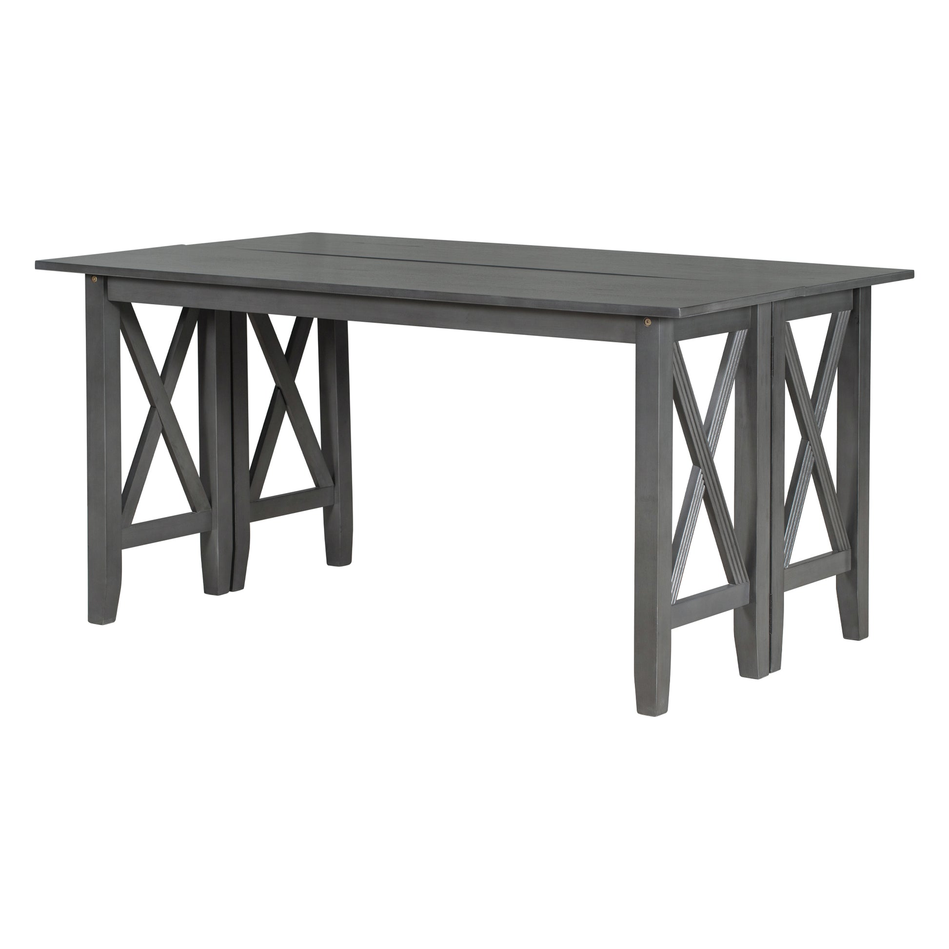 6 Piece Family Dining Room Set Solid Wood Space Saving Foldable Table And 4 Chairs With Bench For Dining Room Gray Gray Solid Wood