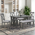 6 Piece Family Dining Room Set Solid Wood Space Saving Foldable Table And 4 Chairs With Bench For Dining Room Gray Gray Solid Wood
