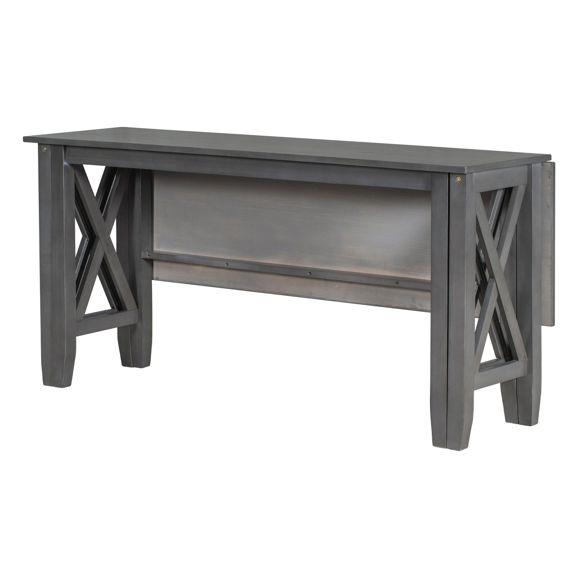 6 Piece Family Dining Room Set Solid Wood Space Saving Foldable Table And 4 Chairs With Bench For Dining Room Gray Gray Solid Wood