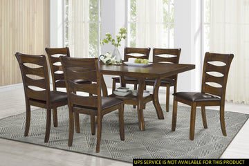 Transitional Dining Room Furniture 7Pc Dining Set Table W Self Storing Leaf And 6X Side Chairs Brown Finish Wooden Furniture Wood Wood Brown Seats 6 Wood Dining Room Self Storing Leaf Extendable Transitional Dining Table With Chair Wood
