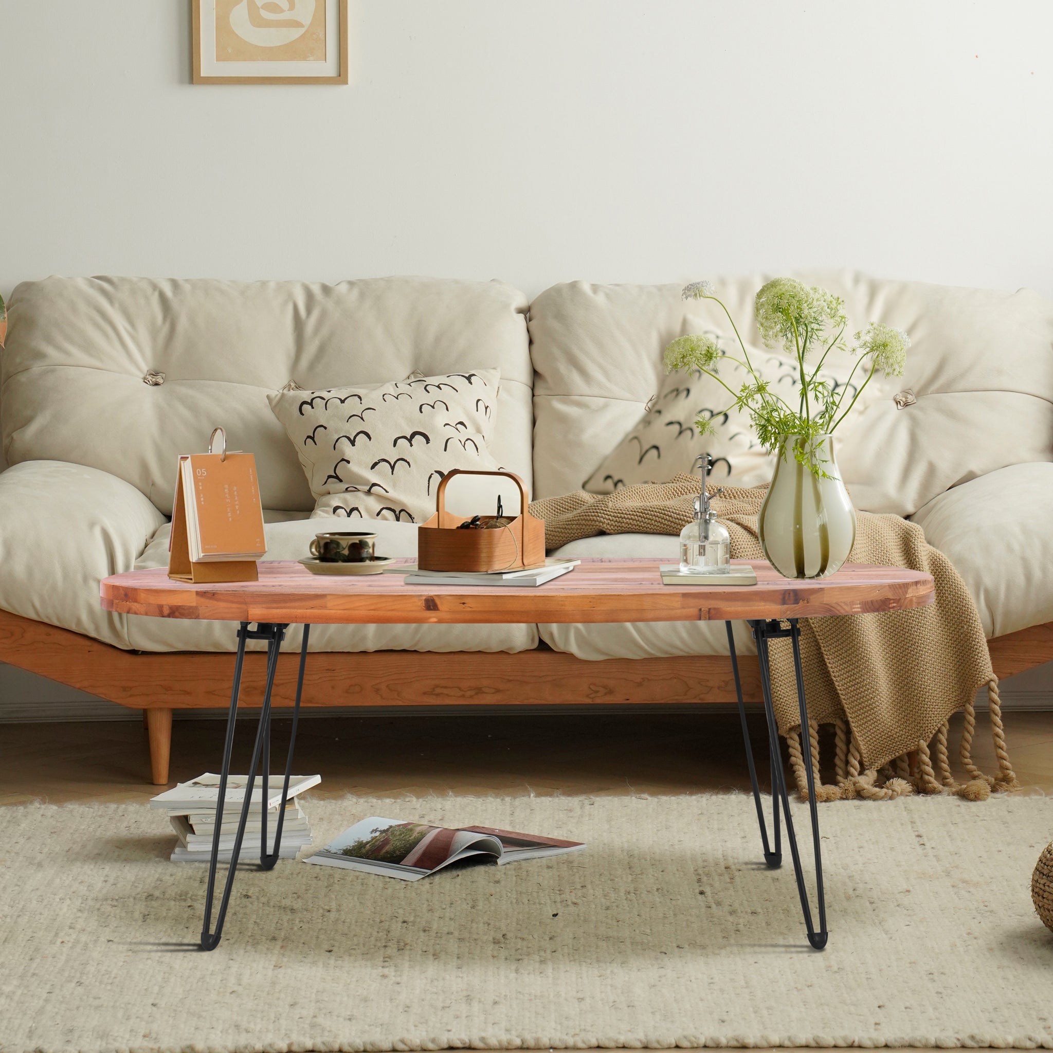 Oval Natural Reclaimed Wood Foldable Cocktail Table For Your Living Room Natural Solid Wood