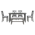 6 Piece Family Dining Room Set Solid Wood Space Saving Foldable Table And 4 Chairs With Bench For Dining Room Gray Gray Solid Wood