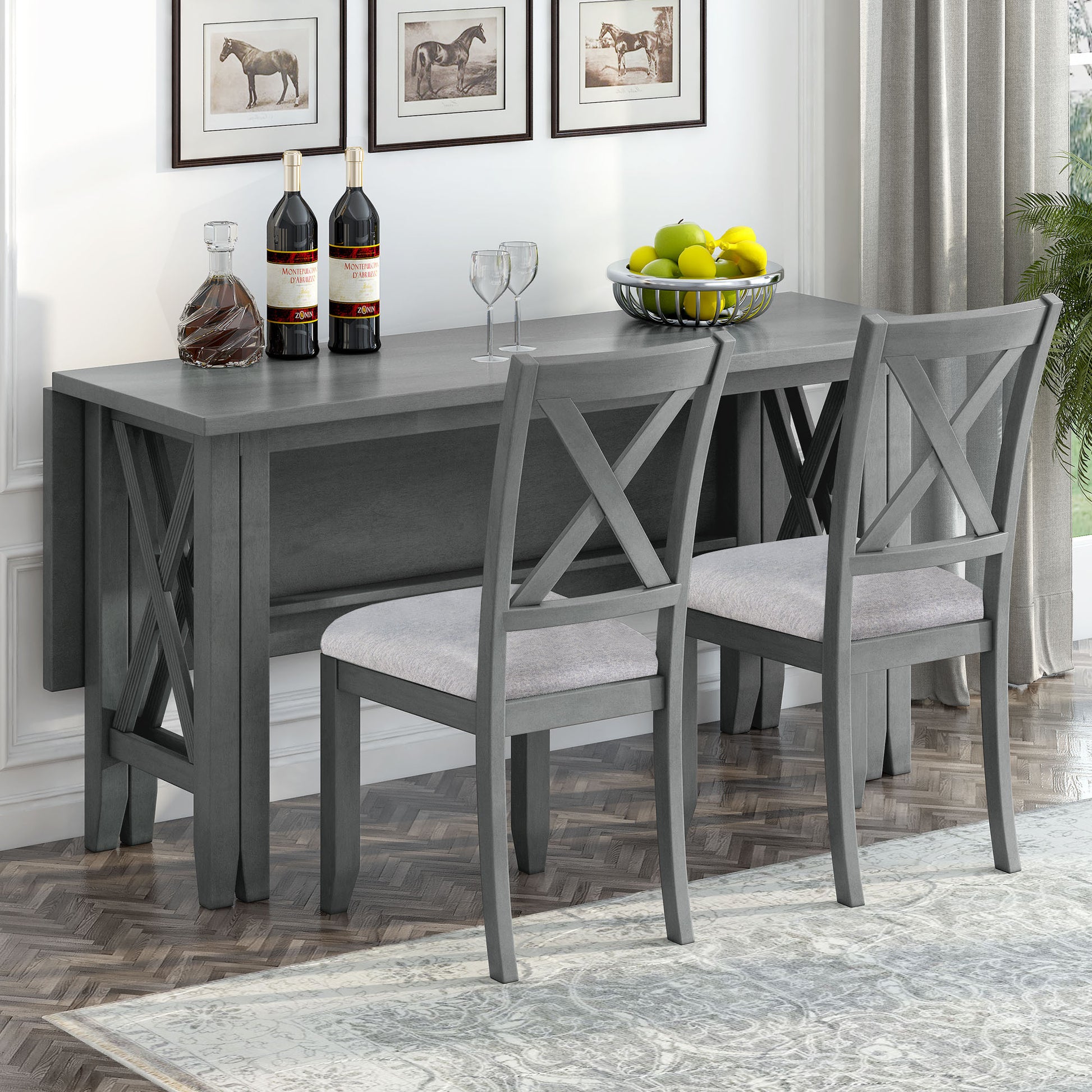 6 Piece Family Dining Room Set Solid Wood Space Saving Foldable Table And 4 Chairs With Bench For Dining Room Gray Gray Solid Wood