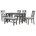 6 Piece Family Dining Room Set Solid Wood Space Saving Foldable Table And 4 Chairs With Bench For Dining Room Gray Gray Solid Wood