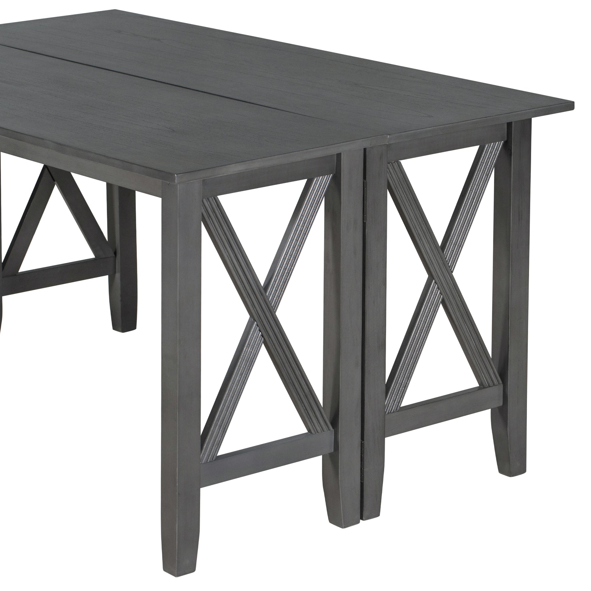 6 Piece Family Dining Room Set Solid Wood Space Saving Foldable Table And 4 Chairs With Bench For Dining Room Gray Gray Solid Wood