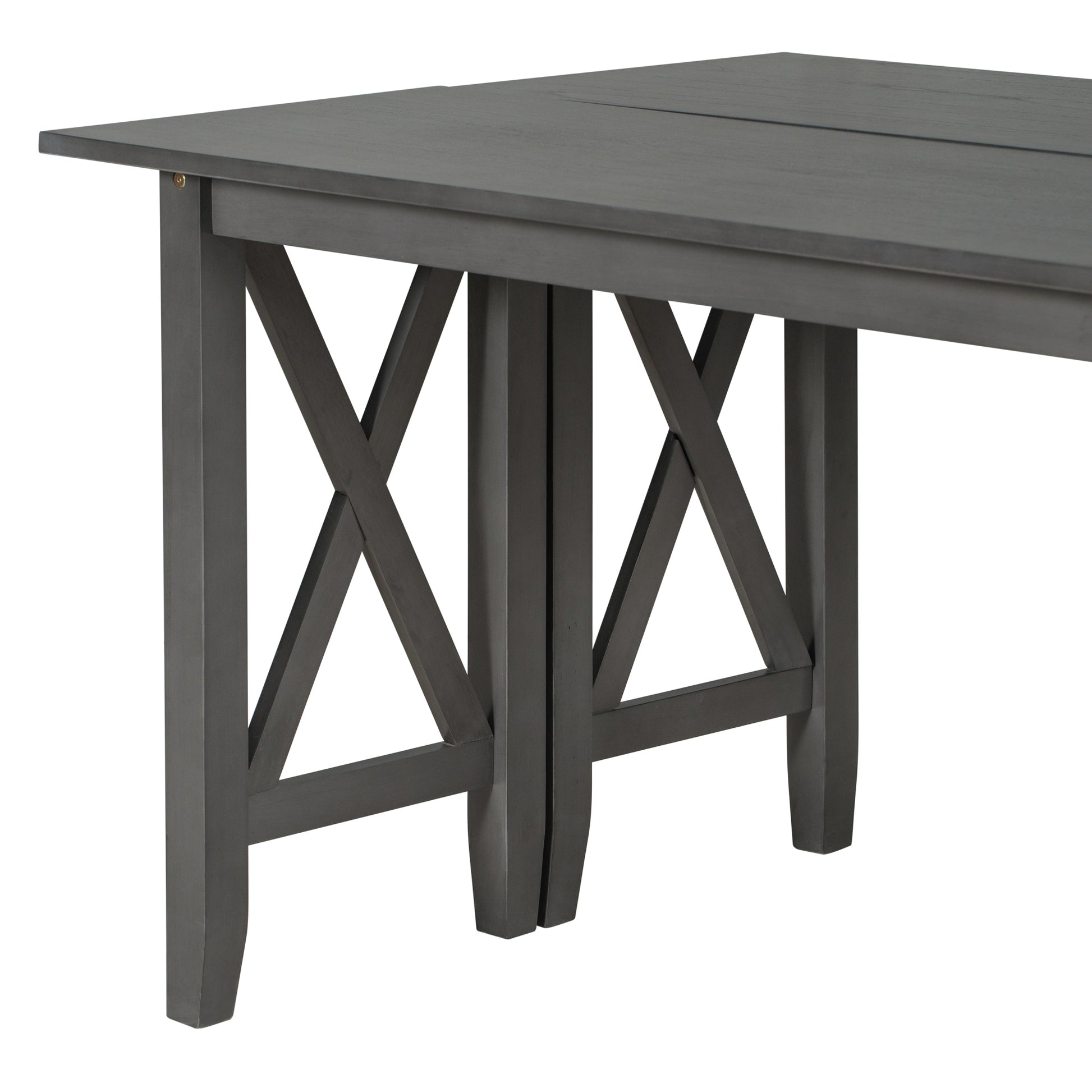 6 Piece Family Dining Room Set Solid Wood Space Saving Foldable Table And 4 Chairs With Bench For Dining Room Gray Gray Solid Wood