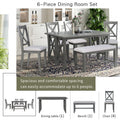 6 Piece Family Dining Room Set Solid Wood Space Saving Foldable Table And 4 Chairs With Bench For Dining Room Gray Gray Solid Wood